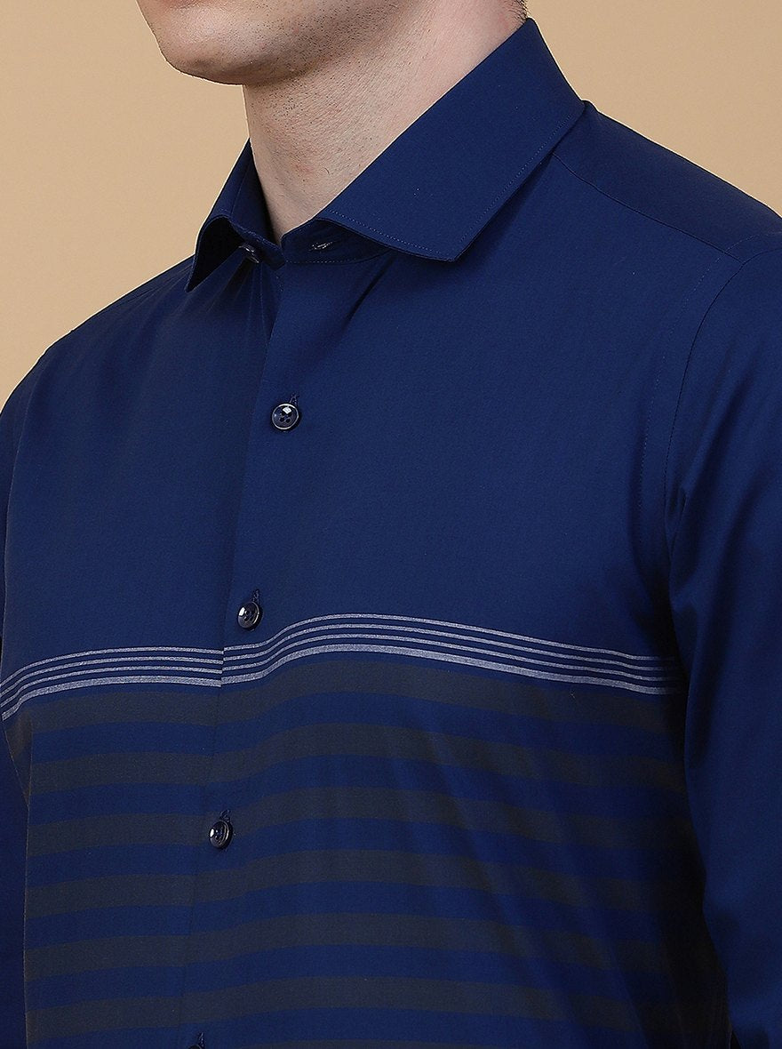 Navy Blue Striped Slim Fit Formal Shirt | Greenfibre