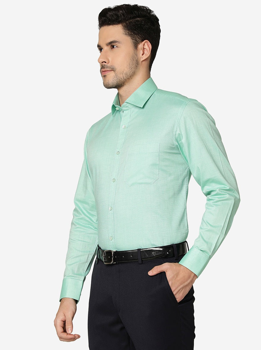 Green Solid Slim Fit Formal Shirt | Greenfibre