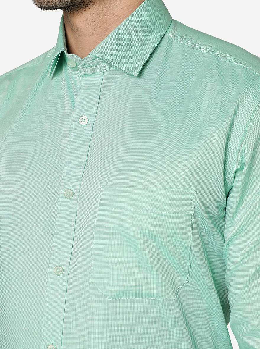 Green Solid Slim Fit Formal Shirt | Greenfibre