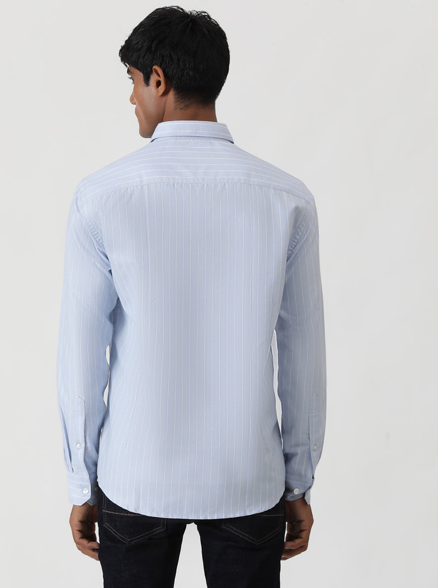 Light Blue Striped Smart Fit Semi Casual Shirt | Greenfibre