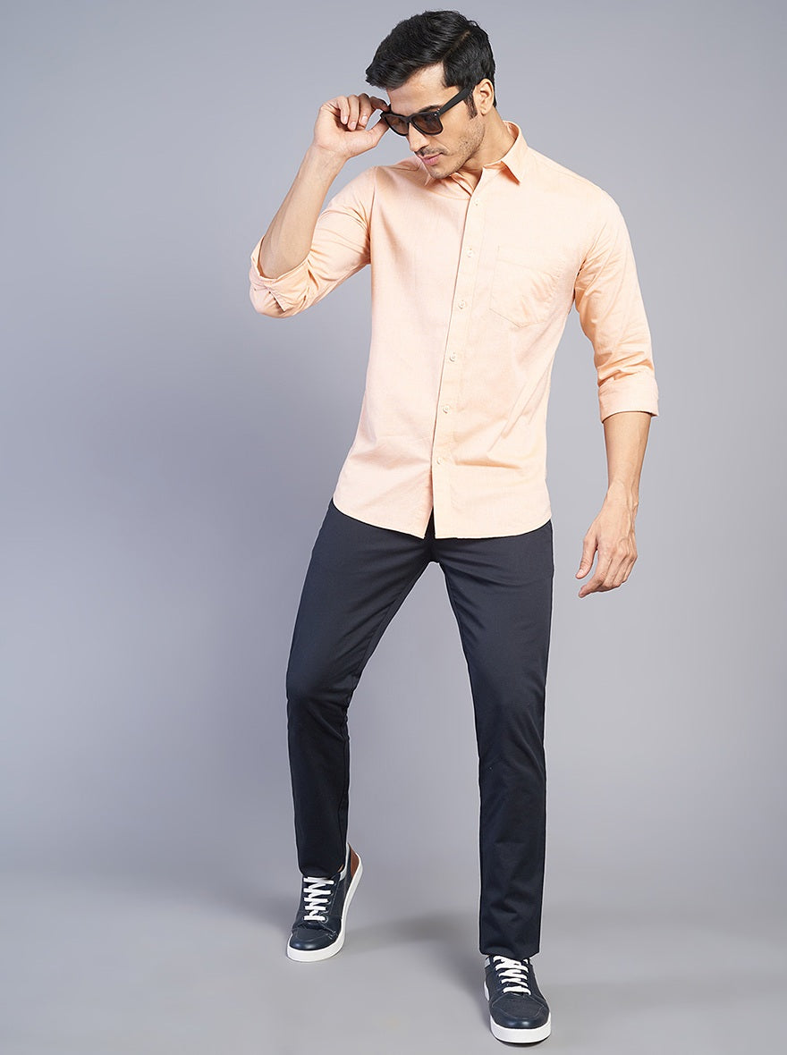 Navy Blue Solid Super Slim Fit Casual Trouser | Greenfibre