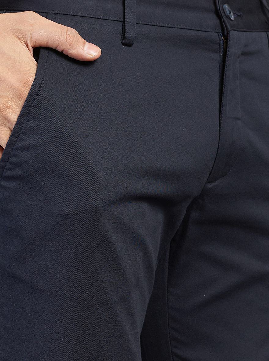 Navy Blue Solid Super Slim Fit Casual Trouser | Greenfibre