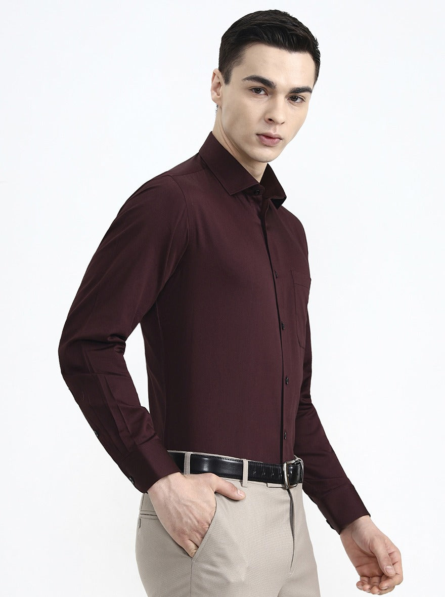 Maroon Solid Slim Fit Formal Shirt | Greenfibre
