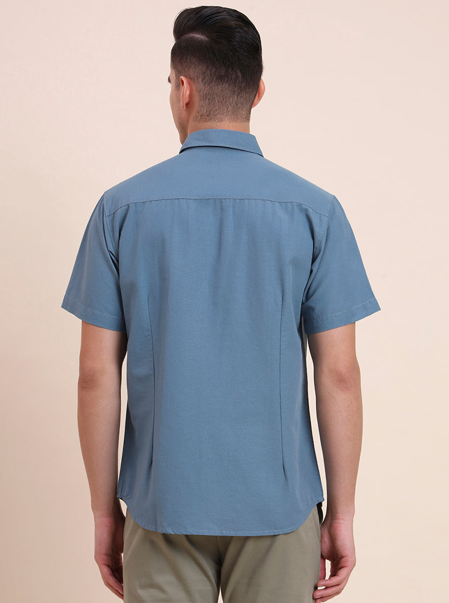 Dark Blue Solid Slim Fit Casual Shirt | Greenfibre