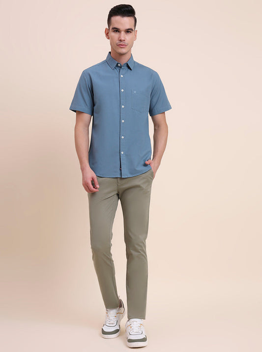 Dark Blue Solid Slim Fit Casual Shirt | Greenfibre