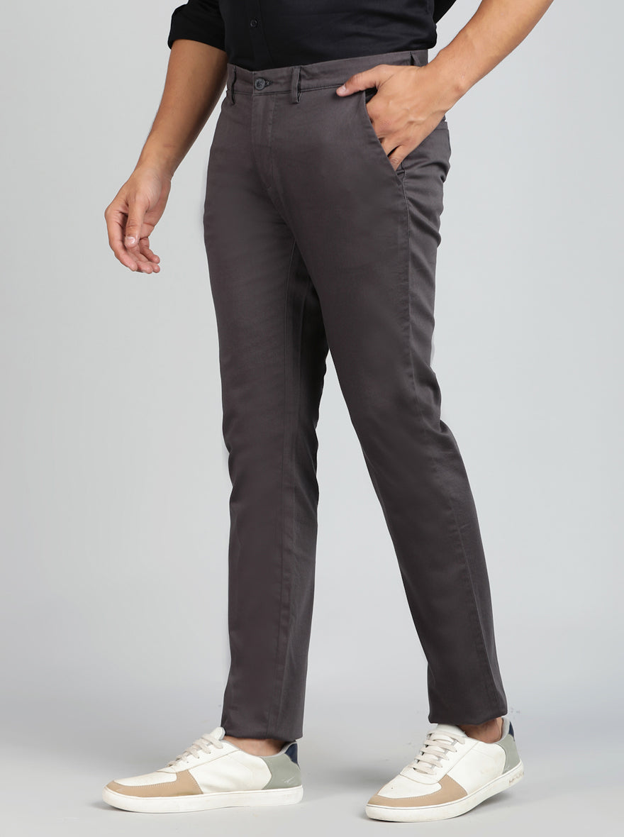 Dark Grey Solid Super Slim Fit Casual Trouser | Greenfibre