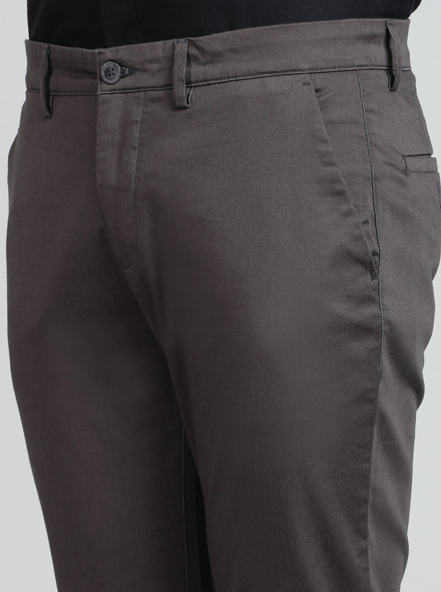 Dark Grey Solid Super Slim Fit Casual Trouser | Greenfibre