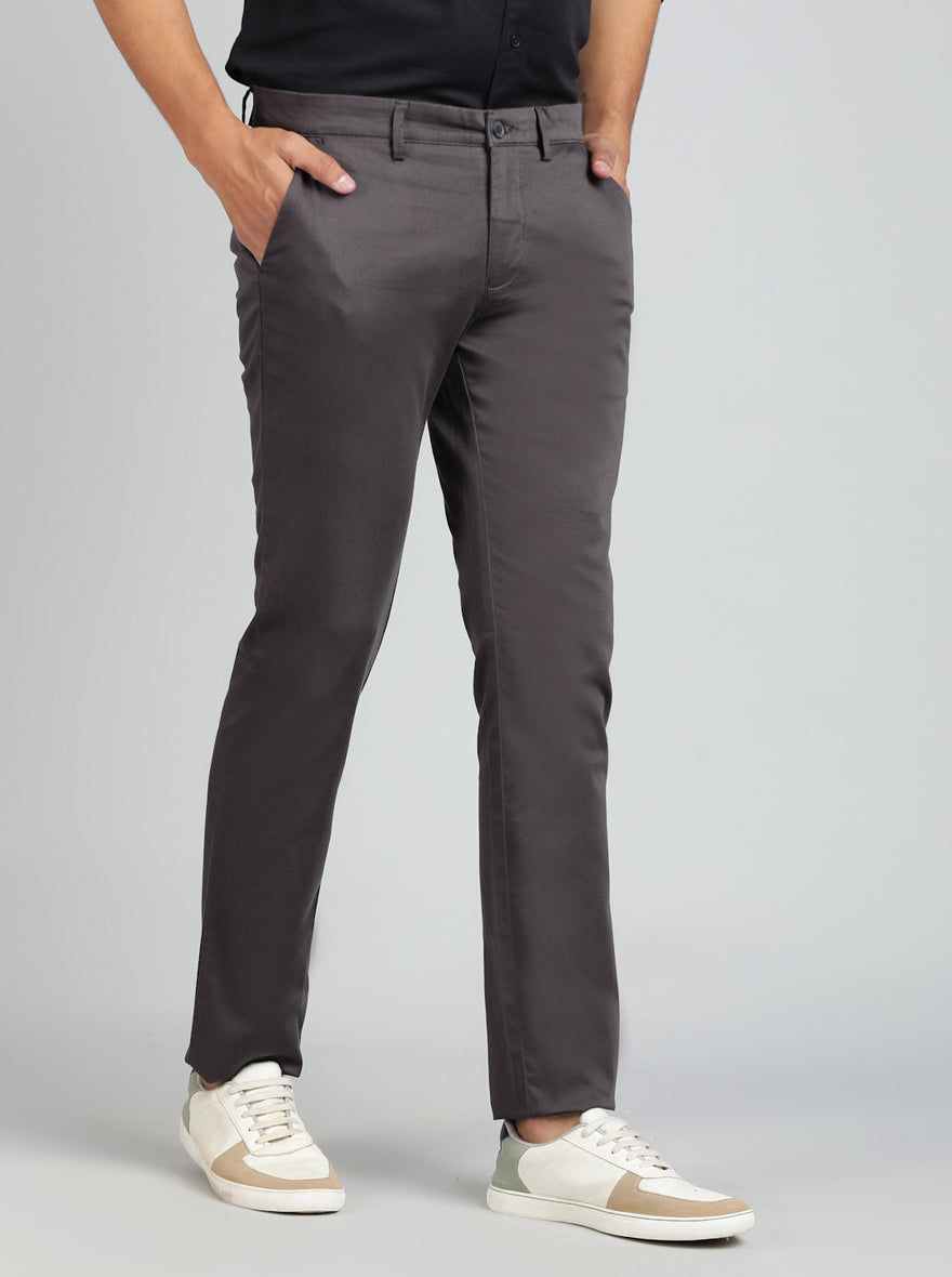 Dark Grey Solid Super Slim Fit Casual Trouser | Greenfibre