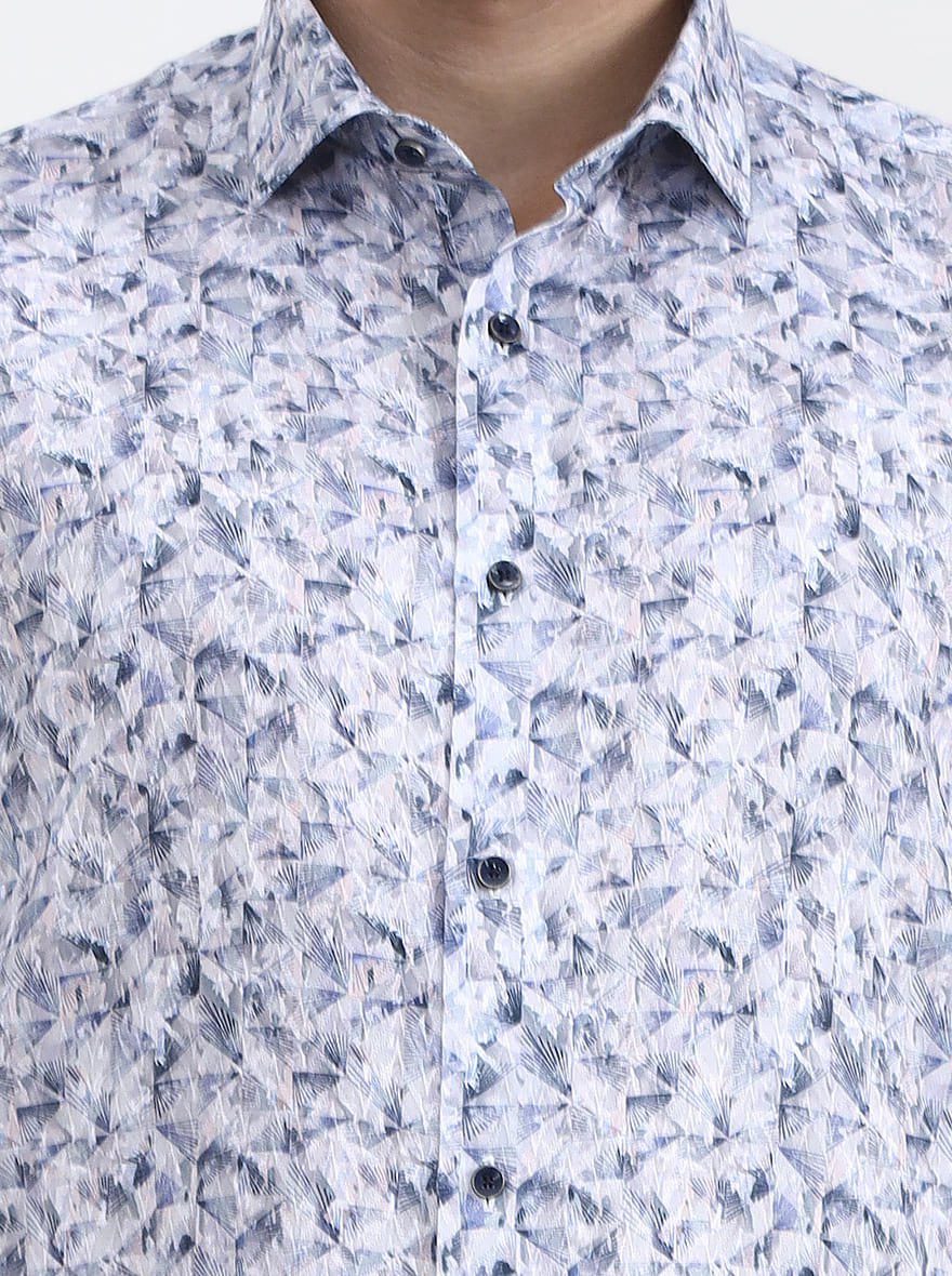 Blue Printed Slim Fit Party Wear Shirt | Greenfibre