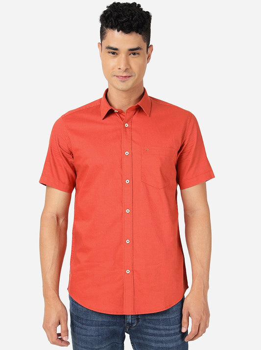 Burnt Orange Solid Slim Fit Semi Casual Shirt | Greenfibre