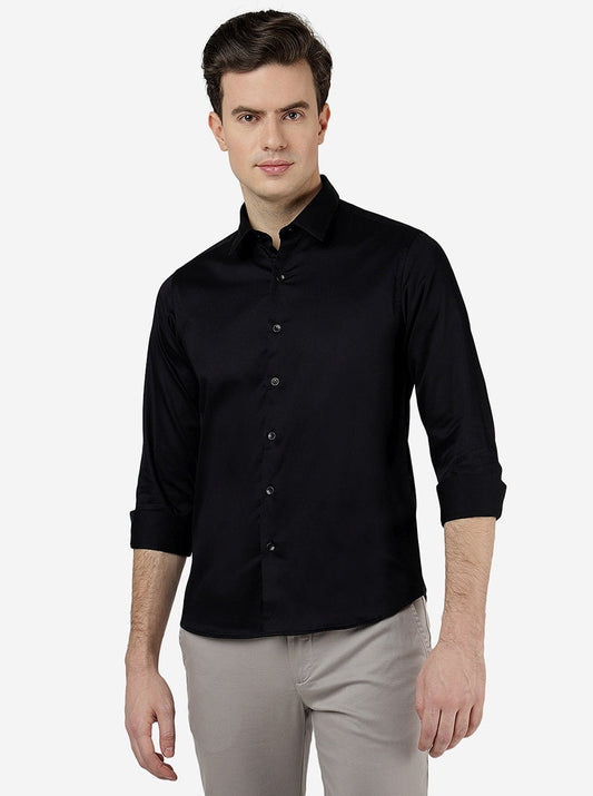 Black Solid Slim Fit Casual Shirt | Greenfibre