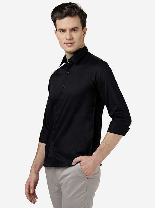 Black Solid Slim Fit Casual Shirt | Greenfibre