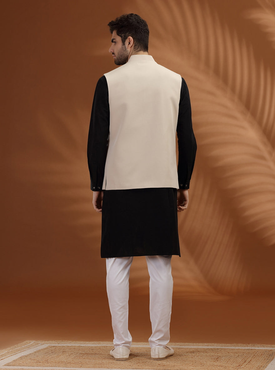 Cream Solid Waist Coat | Greenfibre