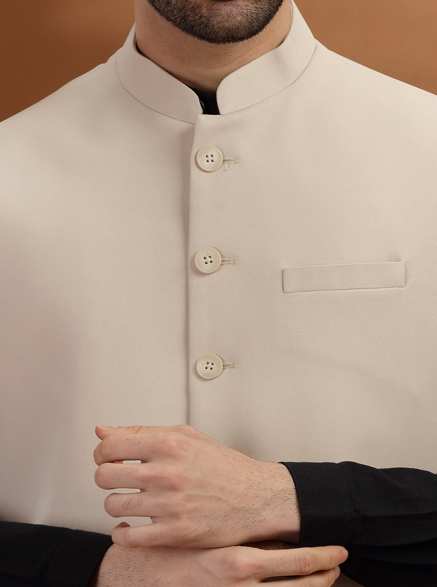 Cream Solid Waist Coat | Greenfibre