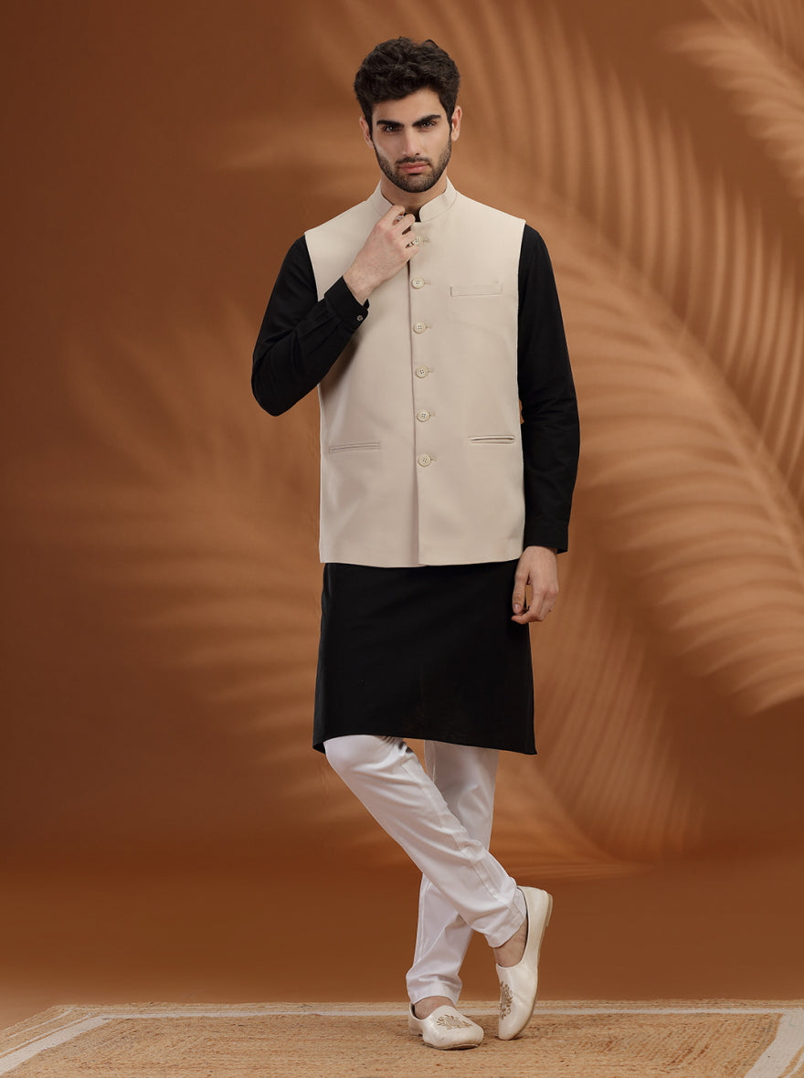 Cream Solid Waist Coat | Greenfibre