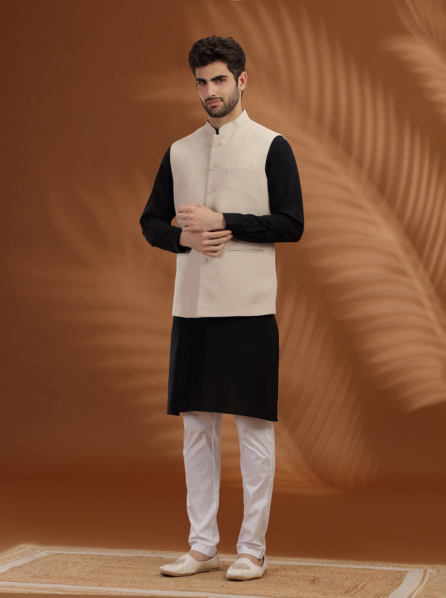 Cream Solid Waist Coat | Greenfibre