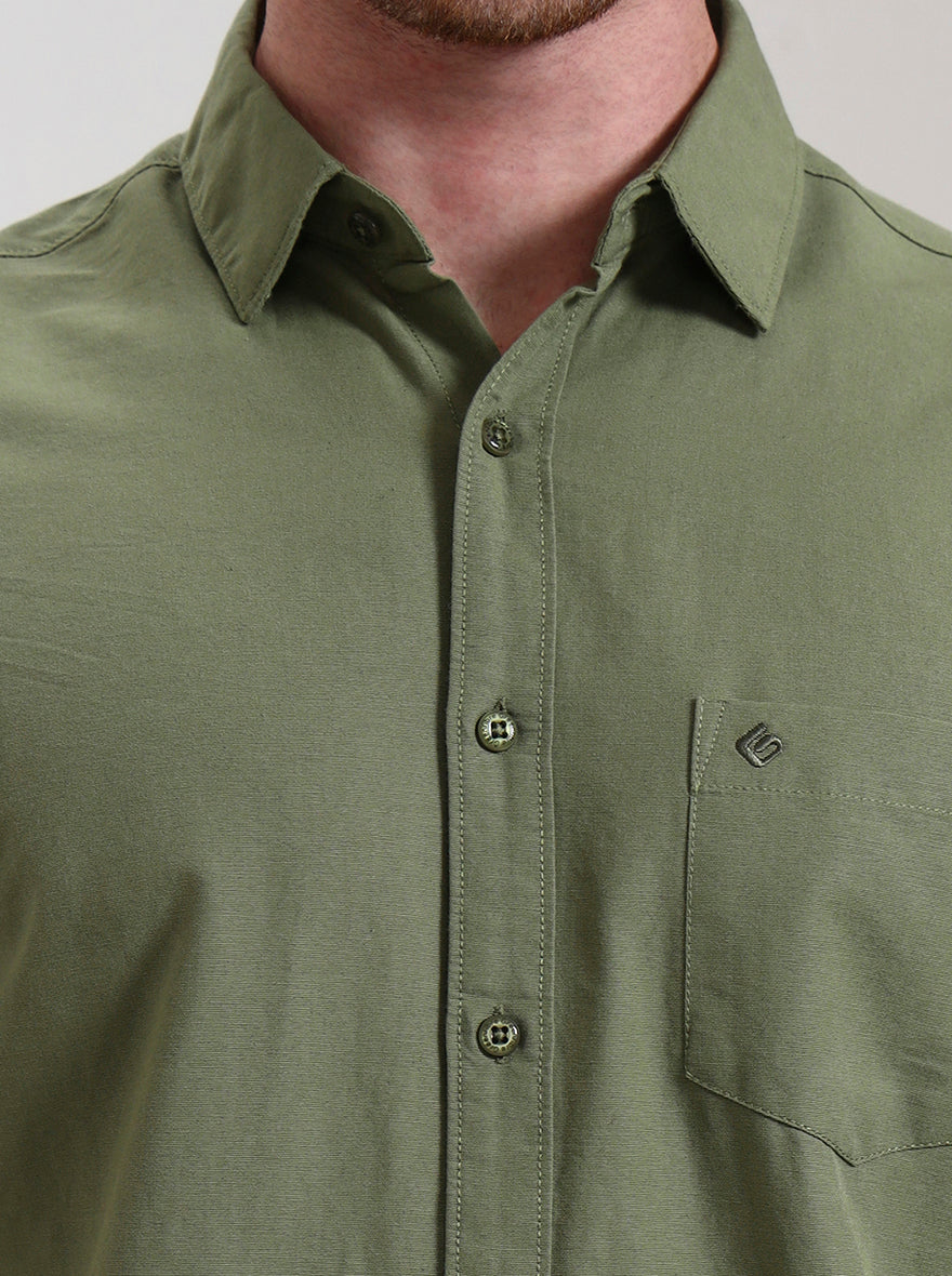Pista Green Solid Slim Fit Casual Shirt | Greenfibre