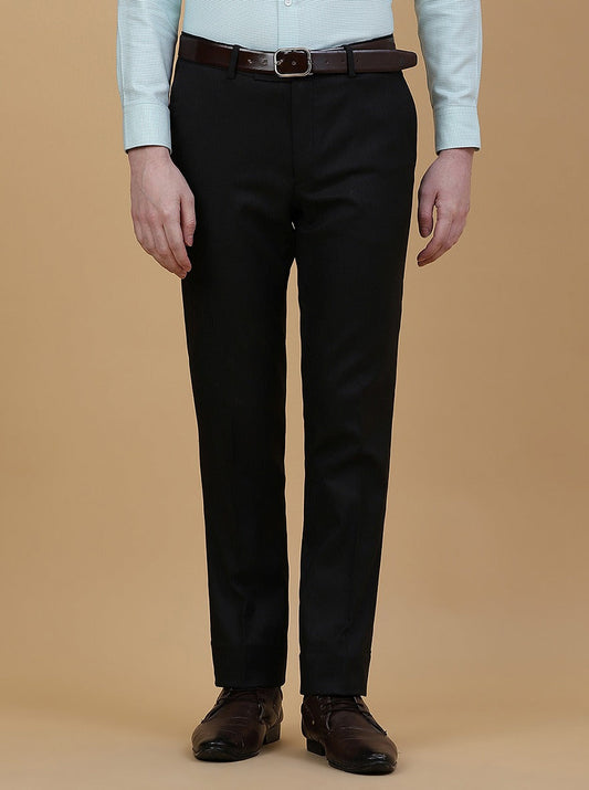 Black Solid Slim Fit Formal Trouser | Greenfibre