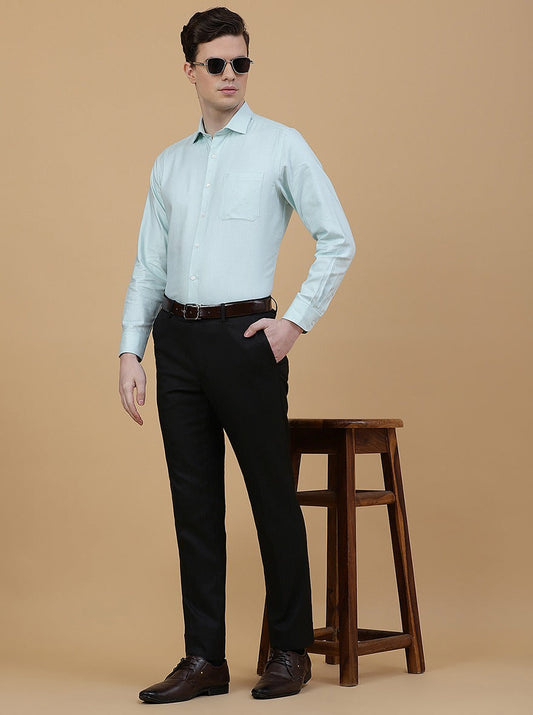 Black Solid Slim Fit Formal Trouser | Greenfibre