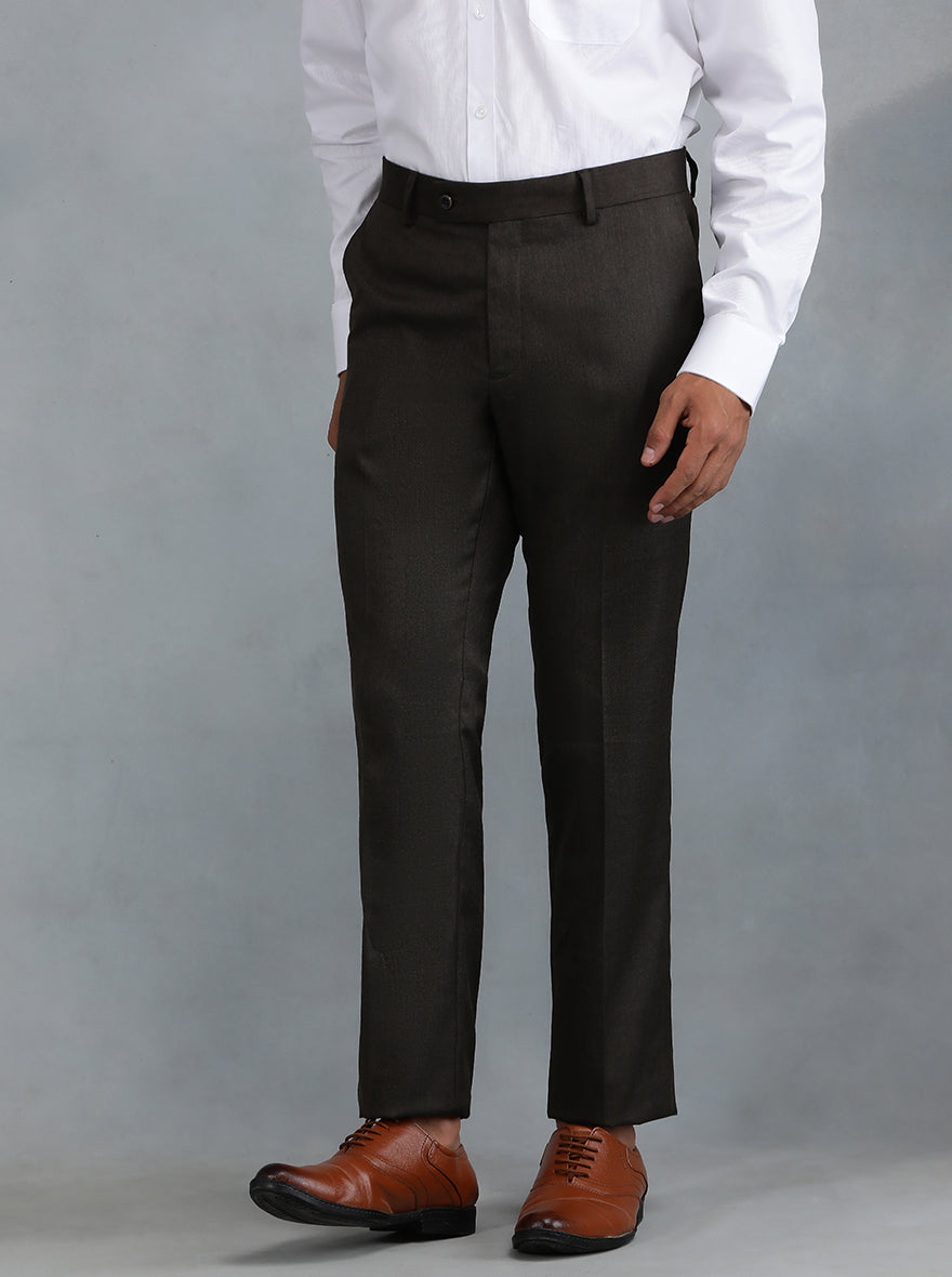Brown Solid Slim Fit Formal Trouser | Greenfibre