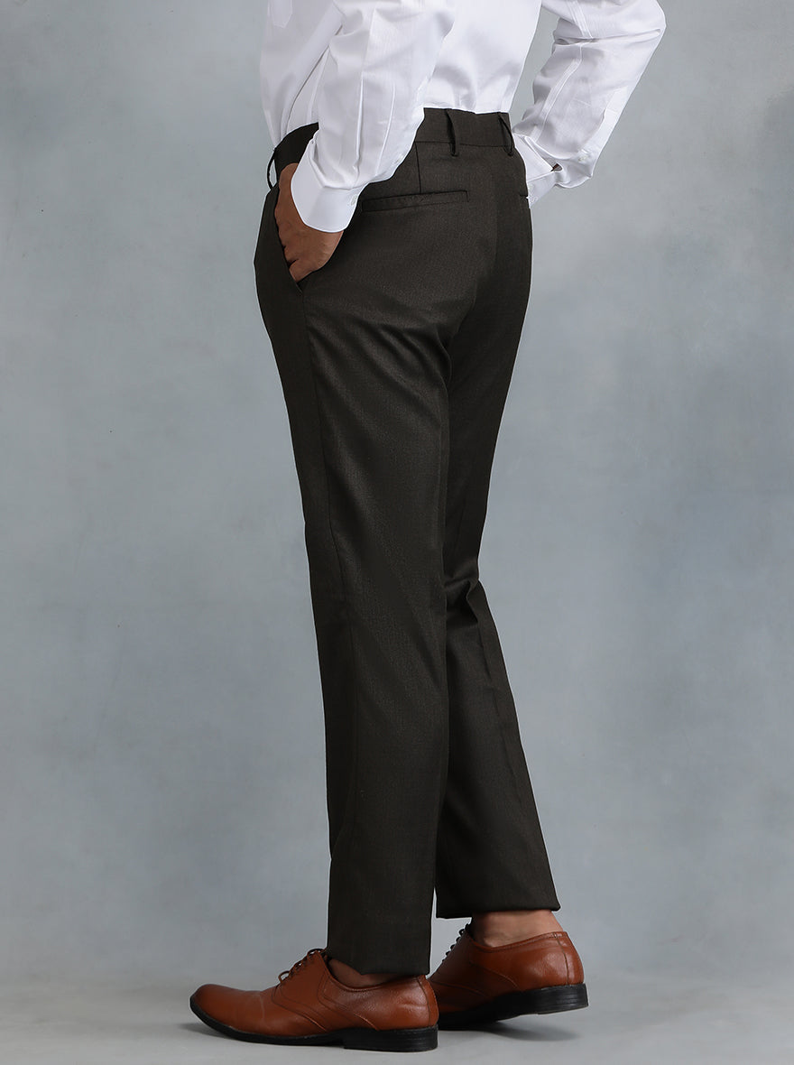 Brown Solid Slim Fit Formal Trouser | Greenfibre