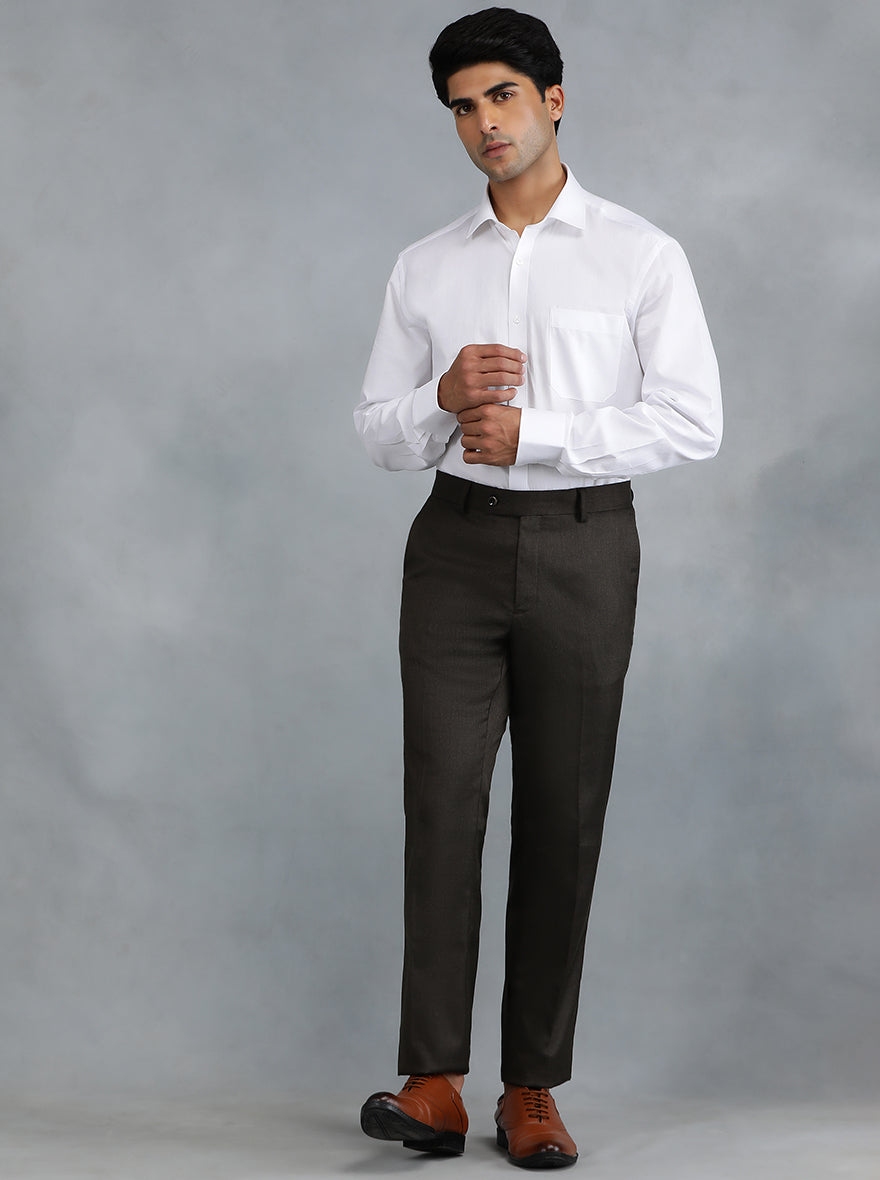 Brown Solid Slim Fit Formal Trouser | Greenfibre