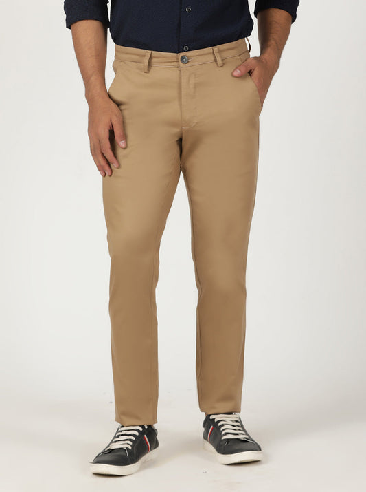 Khaki Solid Neo Fit Casual Trouser | Greenfibre