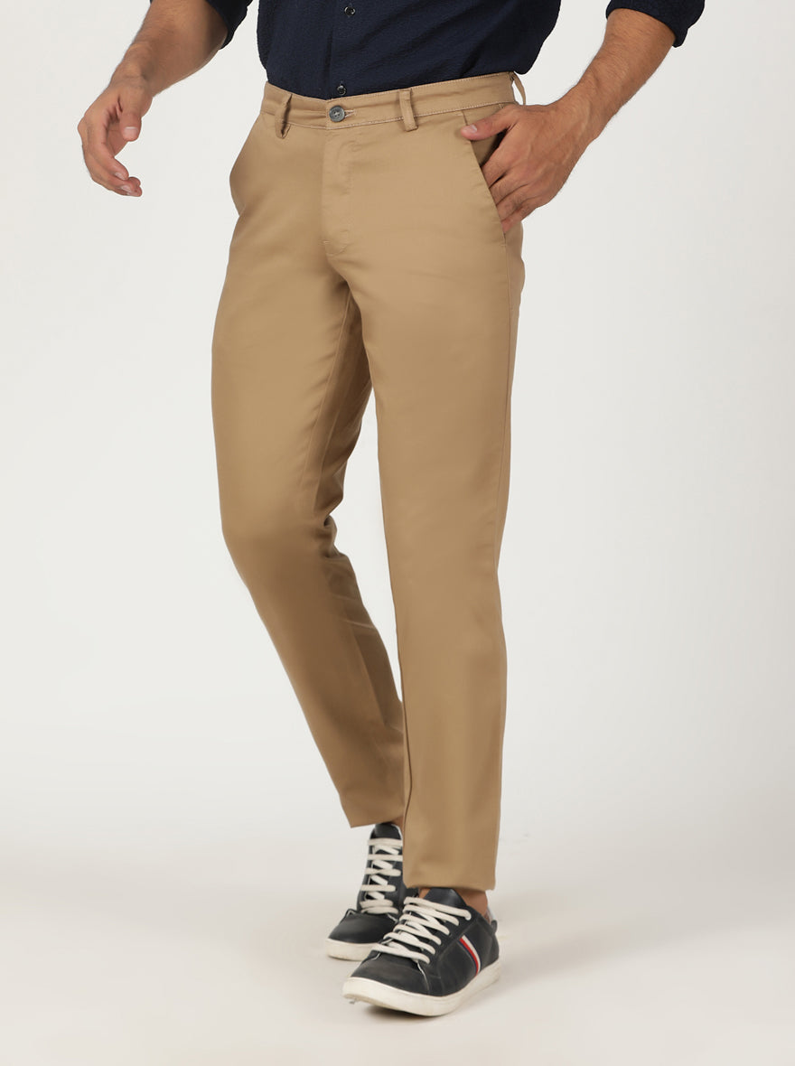 Khaki Solid Neo Fit Casual Trouser | Greenfibre