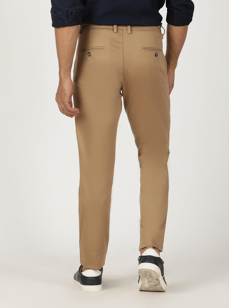 Khaki Solid Neo Fit Casual Trouser | Greenfibre