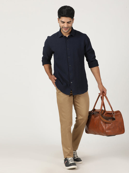 Khaki Solid Neo Fit Casual Trouser | Greenfibre