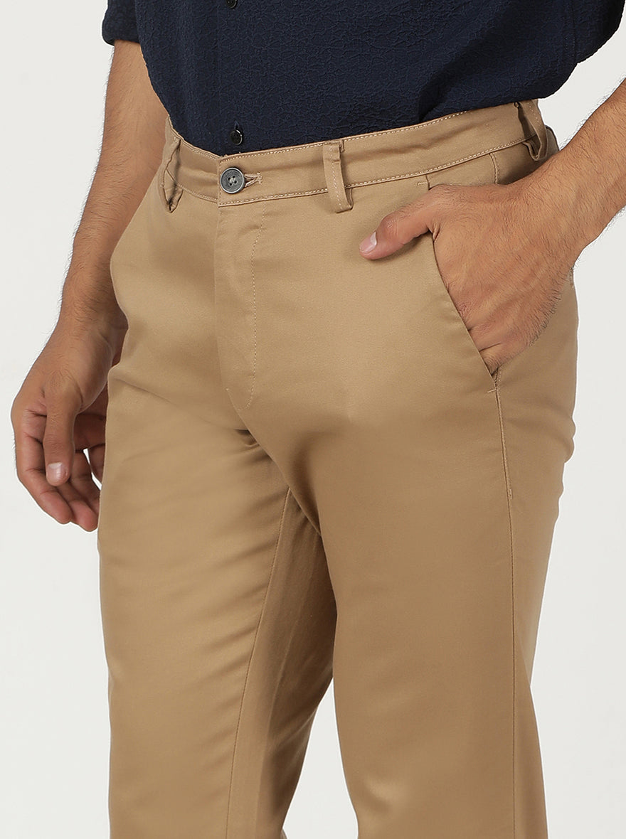 Khaki Solid Neo Fit Casual Trouser | Greenfibre