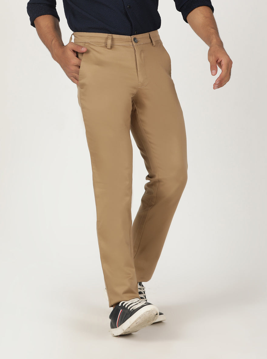 Khaki Solid Neo Fit Casual Trouser | Greenfibre