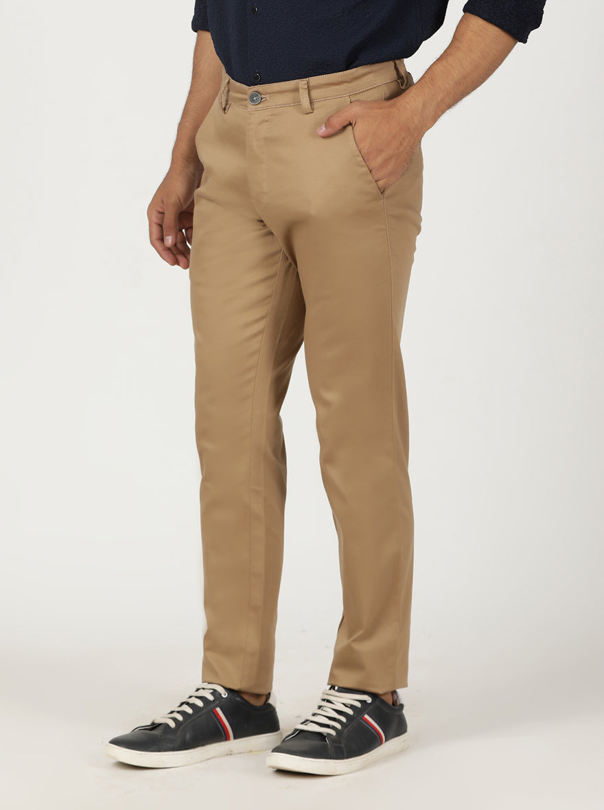 Khaki Solid Neo Fit Casual Trouser | Greenfibre