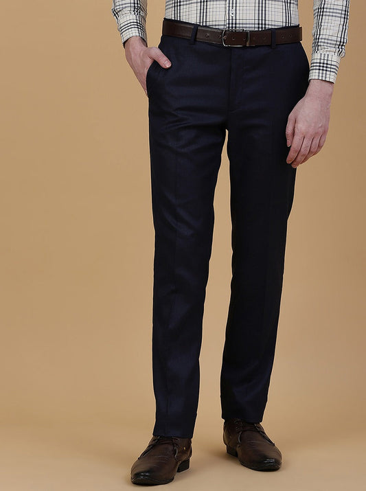 Navy Blue Solid Slim Fit Formal Trouser | Greenfibre