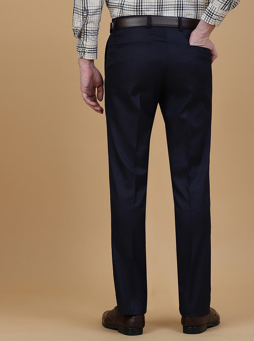 Navy Blue Solid Slim Fit Formal Trouser | Greenfibre