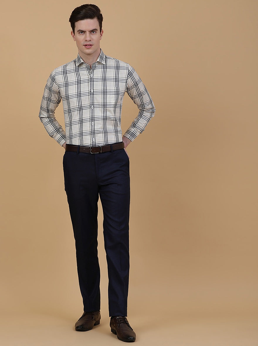 Navy Blue Solid Slim Fit Formal Trouser | Greenfibre