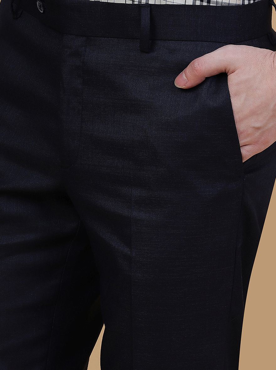 Navy Blue Solid Slim Fit Formal Trouser | Greenfibre