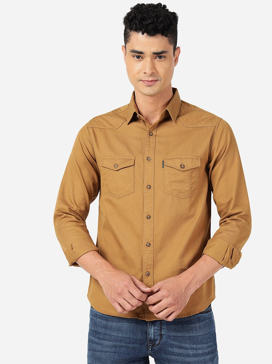 Khakhi Solid Slim Fit Casual Shirt | Greenfibre