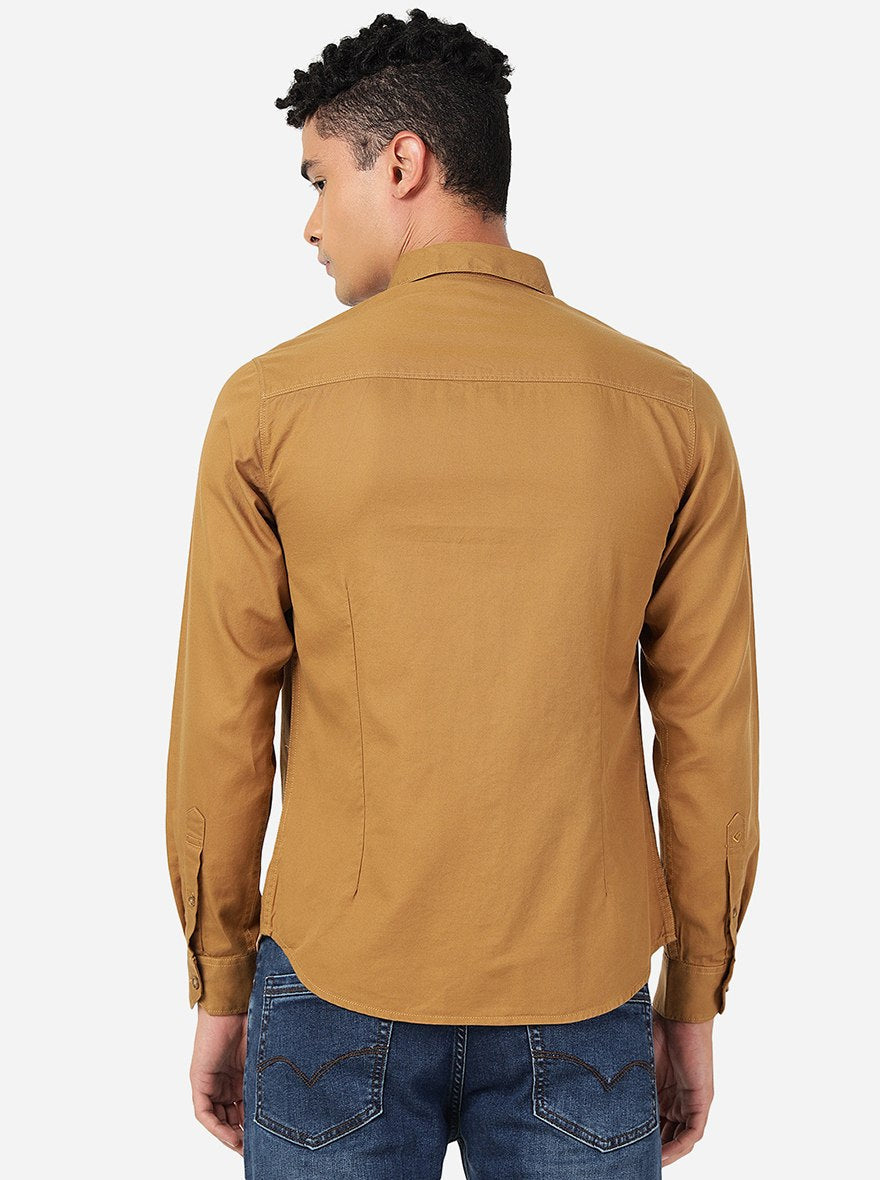 Khakhi Solid Slim Fit Casual Shirt | Greenfibre