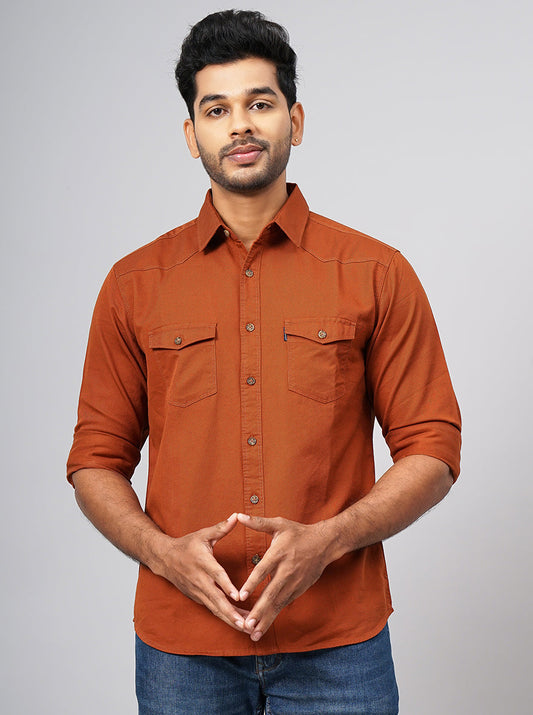 Rust Solid Slim Fit Casual Shirt | Greenfibre