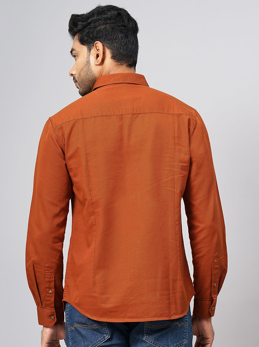 Rust Solid Slim Fit Casual Shirt | Greenfibre