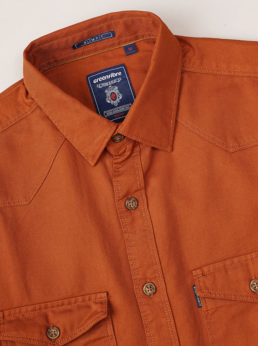 Rust Solid Slim Fit Casual Shirt | Greenfibre