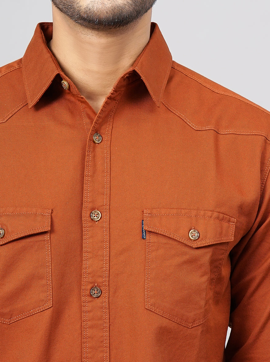 Rust Solid Slim Fit Casual Shirt | Greenfibre