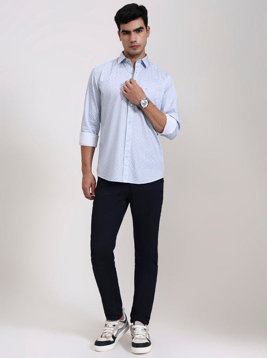 Navy Blue Solid Neo Fit Casual Trouser | Greenfibre