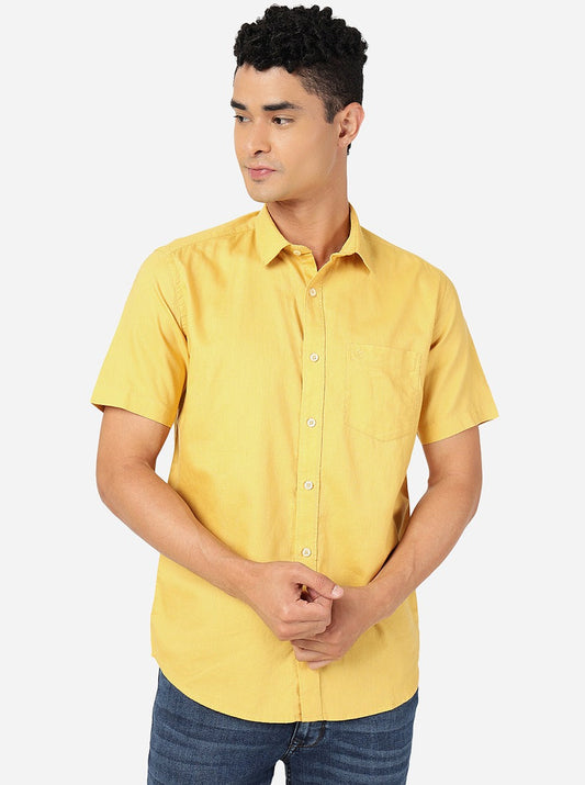Mustard Yellow Solid Slim Fit Semi Casual Shirt | Greenfibre