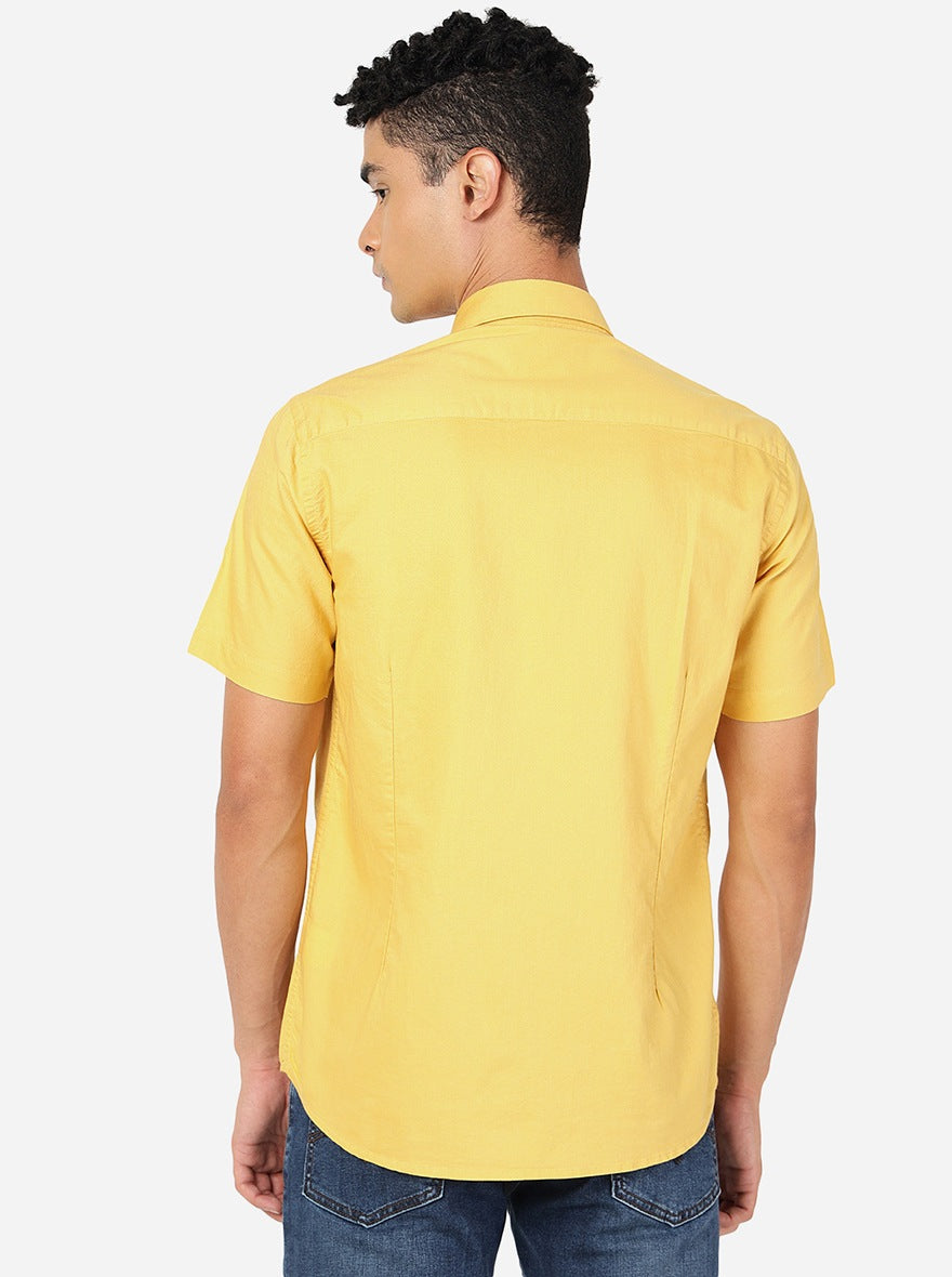 Mustard Yellow Solid Slim Fit Semi Casual Shirt | Greenfibre