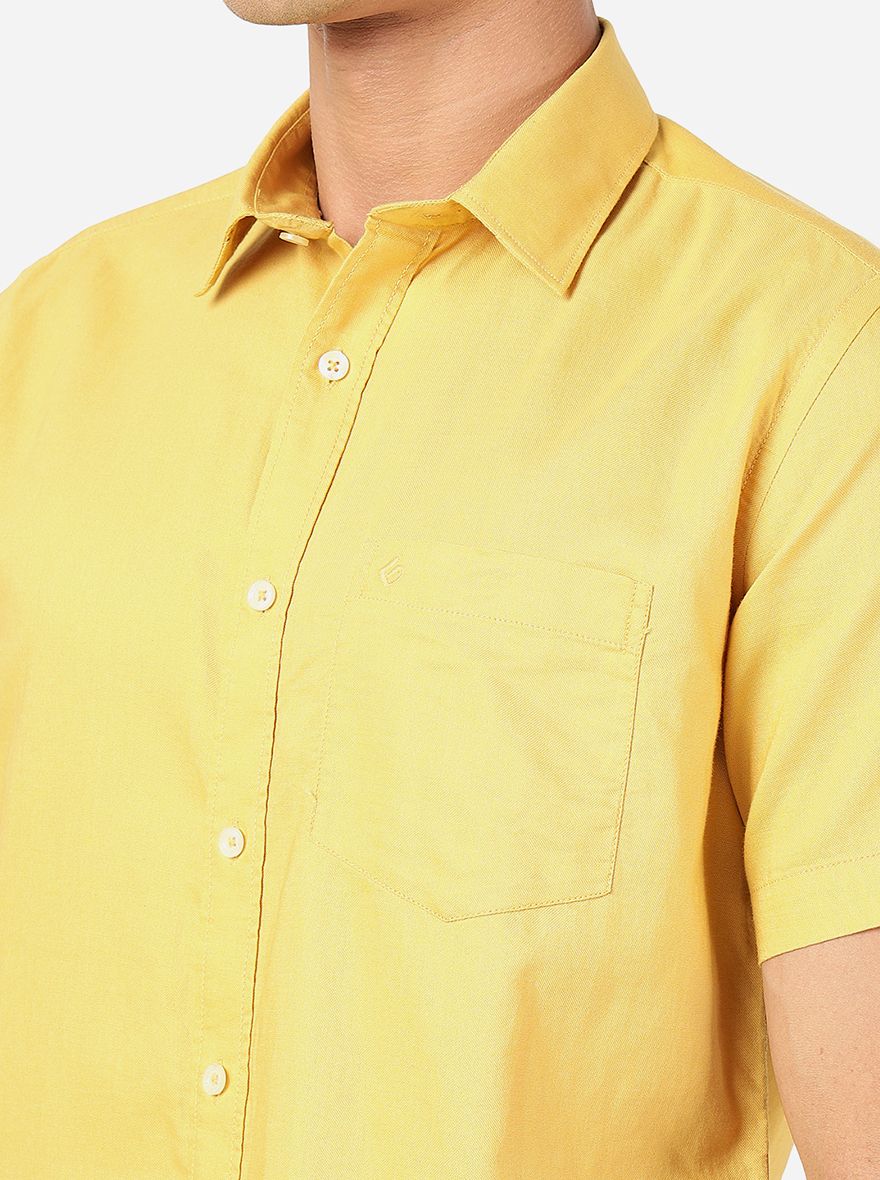 Mustard Yellow Solid Slim Fit Semi Casual Shirt | Greenfibre