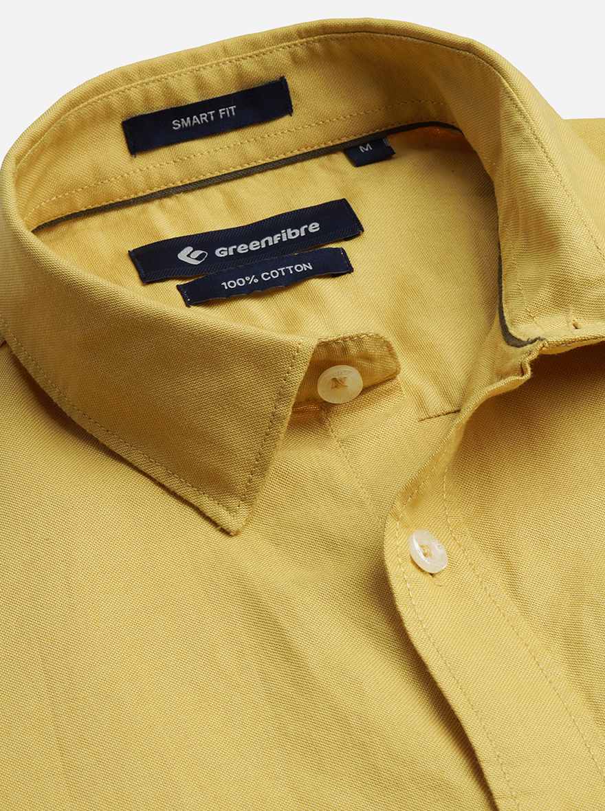 Mustard Yellow Solid Slim Fit Semi Casual Shirt | Greenfibre