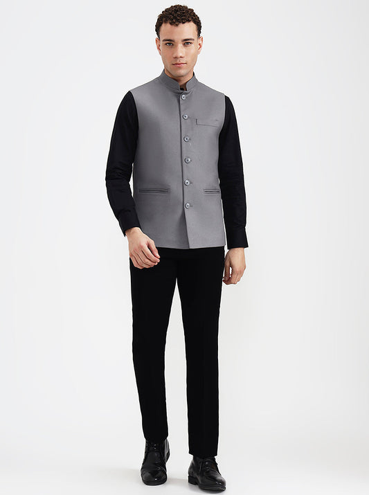 Dark Grey Solid Regular Fit Waistcoat | Greenfibre
