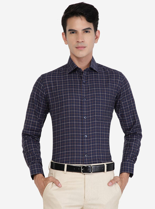 Blue Checked Slim Fit Formal Shirt | Greenfibre